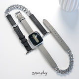【チェーン&レザー二重巻バンド】アップルウォッチバンド 二重巻デザインベルト  Apple Watch