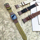 【キャンバス&レザーバンド】アップルウォッチバンド 本革 キャンバス ナイロン ベルト  Apple Watch