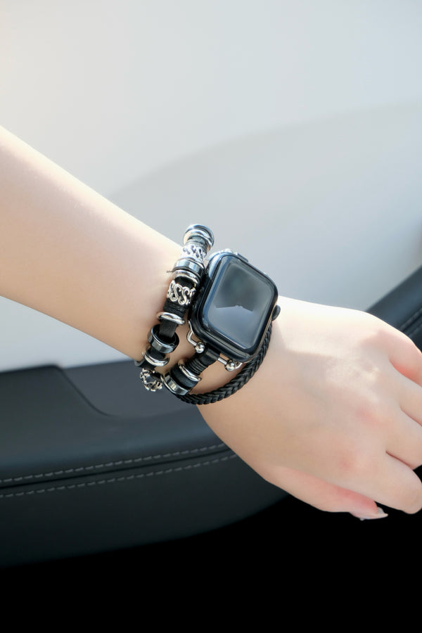 【リーフレザーブレスバンド】B067 アップルウォッチバンド 革ブレスレットベルト ハンドメイド  Apple Watch