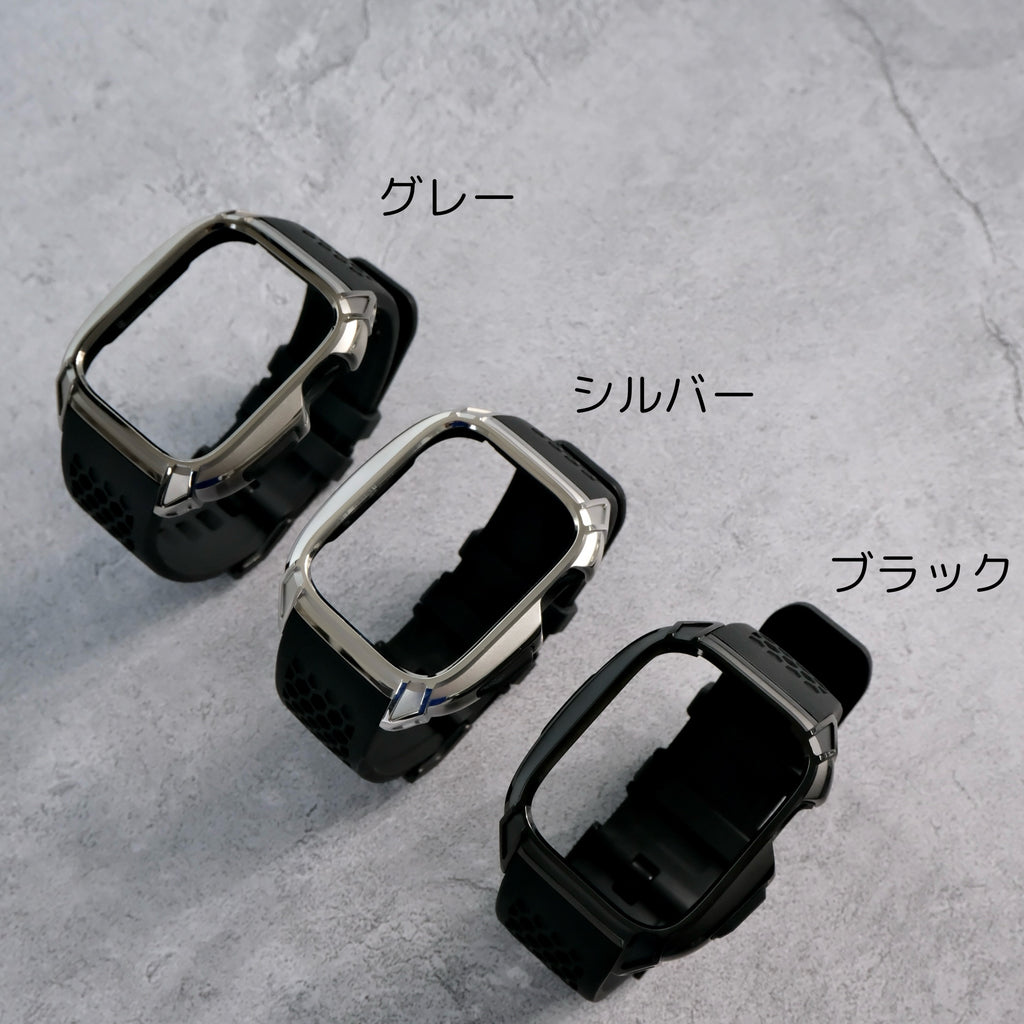 【ステンレスフレーム&TPU一体式バンド】ステンレスケース+TPUベルト 一体式ベルト Apple Watch