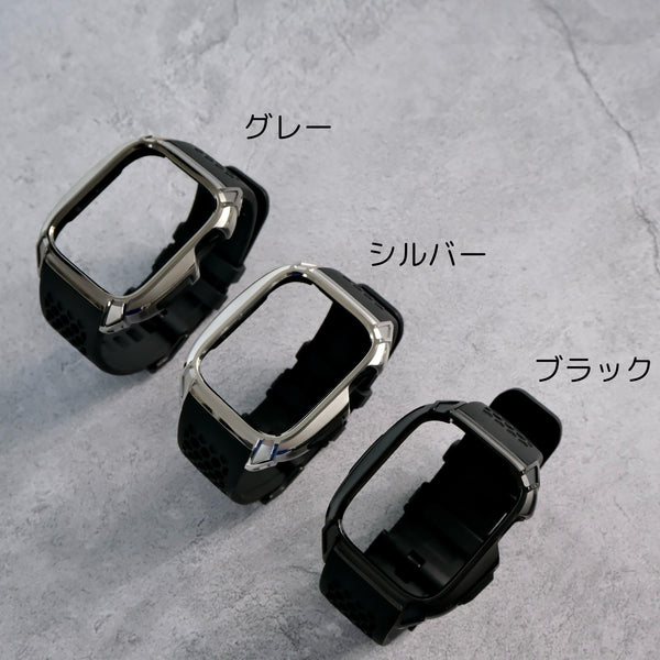 【ステンレスフレーム&TPU一体式バンド】ステンレスケース+TPUベルト 一体式ベルト Apple Watch
