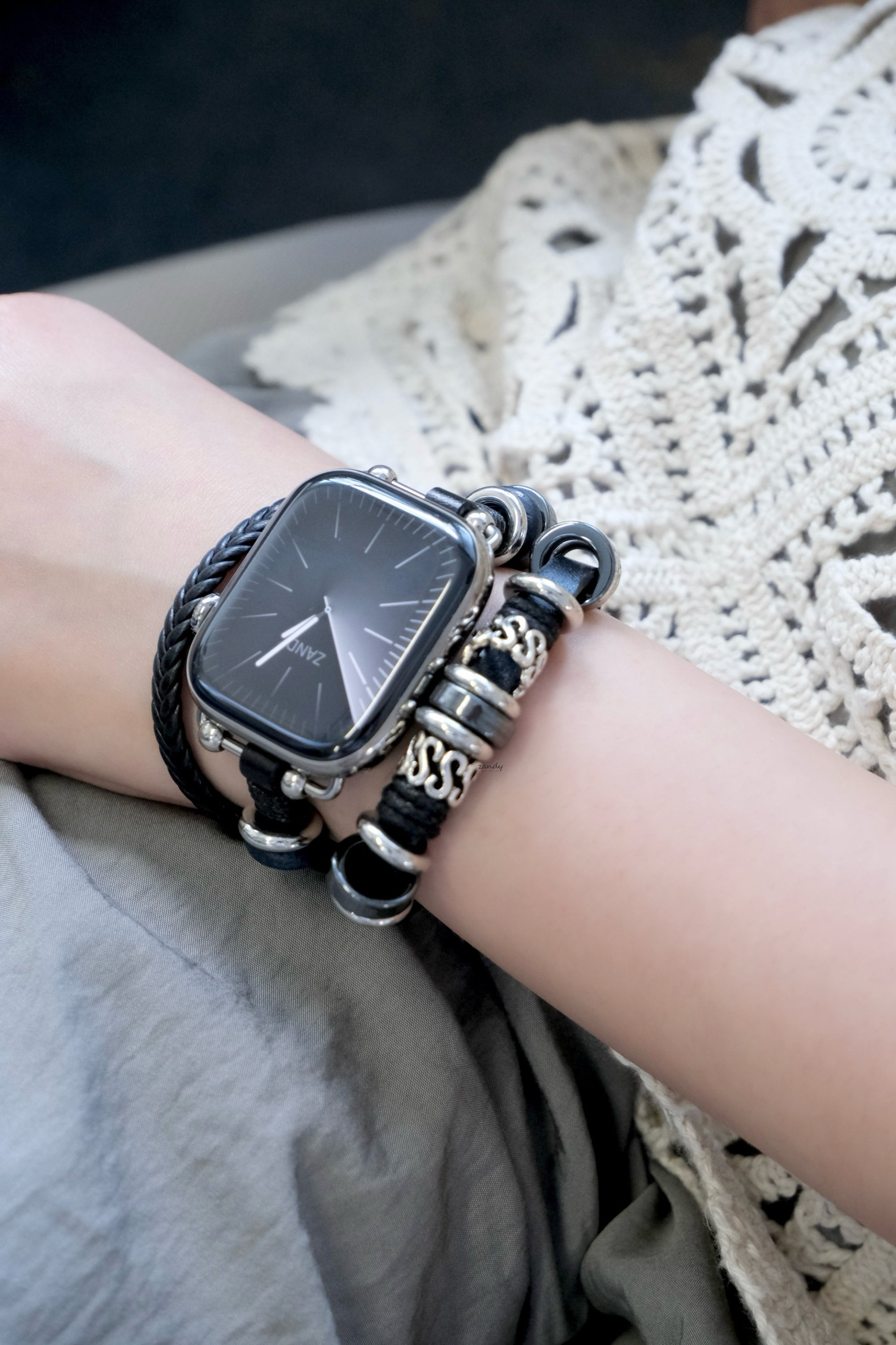 【リーフレザーブレスバンド】B067 アップルウォッチバンド 革ブレスレットベルト ハンドメイド  Apple Watch