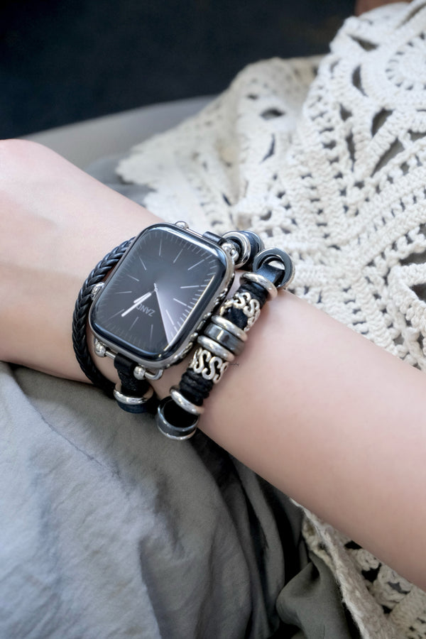 【リーフレザーブレスバンド】B067 アップルウォッチバンド 革ブレスレットベルト ハンドメイド  Apple Watch