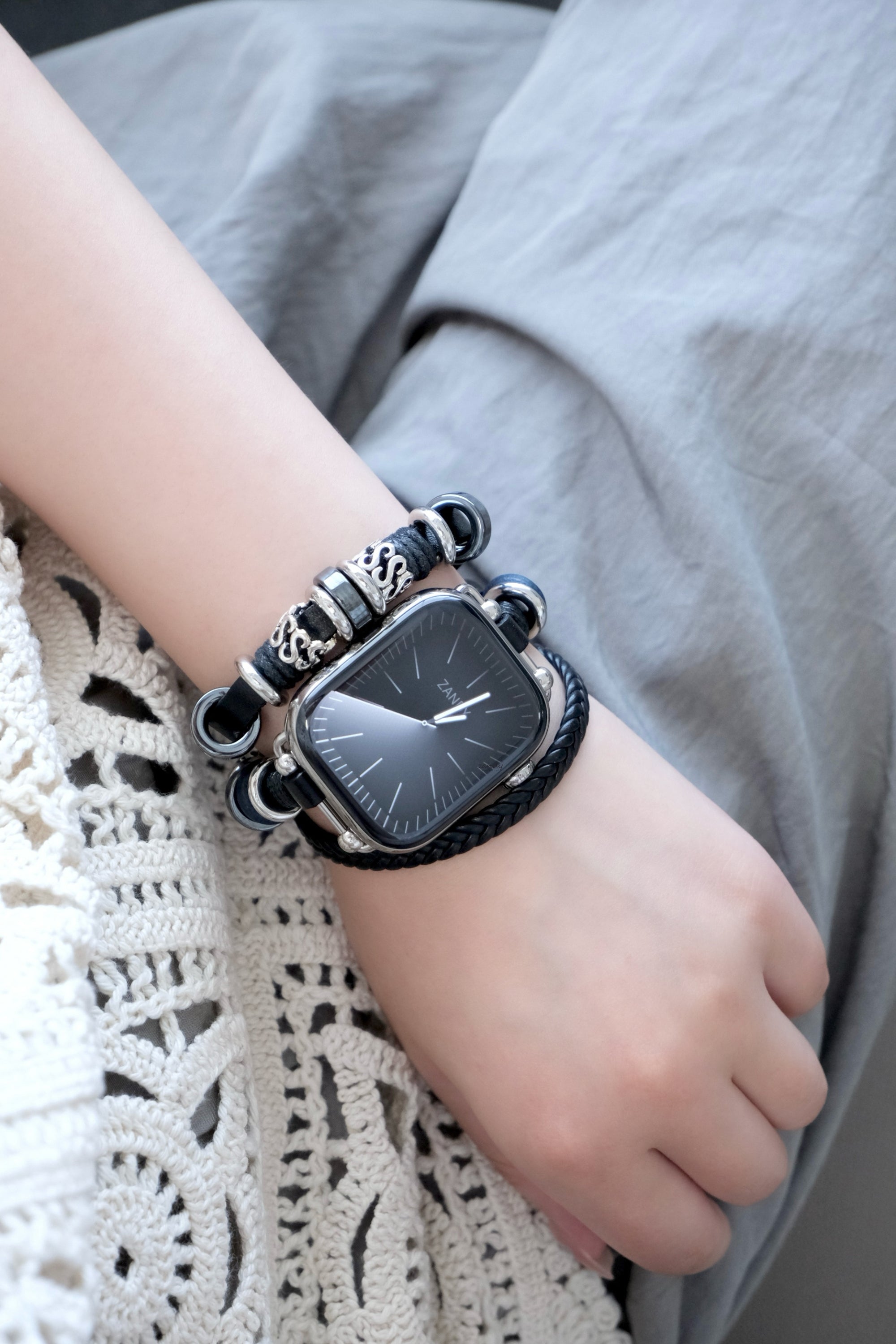 【リーフレザーブレスバンド】B067 アップルウォッチバンド 革ブレスレットベルト ハンドメイド  Apple Watch