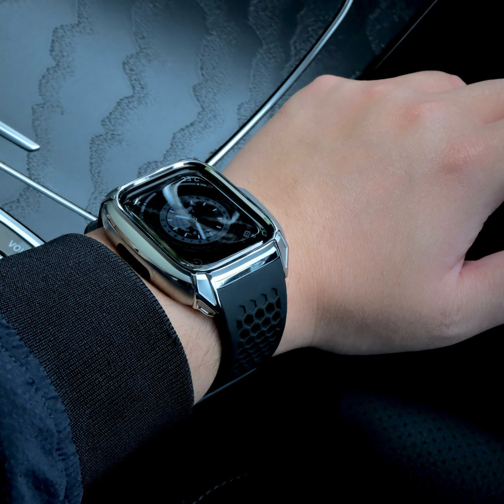 【ステンレスフレーム&TPU一体式バンド】ステンレスケース+TPUベルト 一体式ベルト Apple Watch