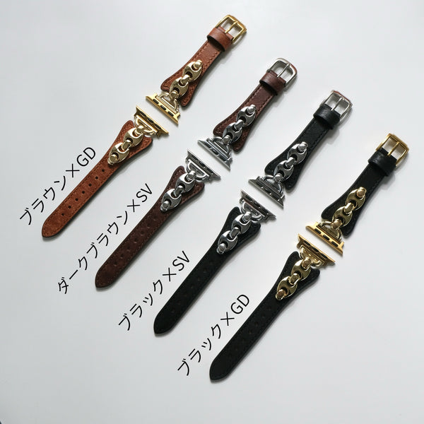 【チェーンツキレザーバンド】B069 アップルウォッチバンド  レザーベルト Apple Watch
