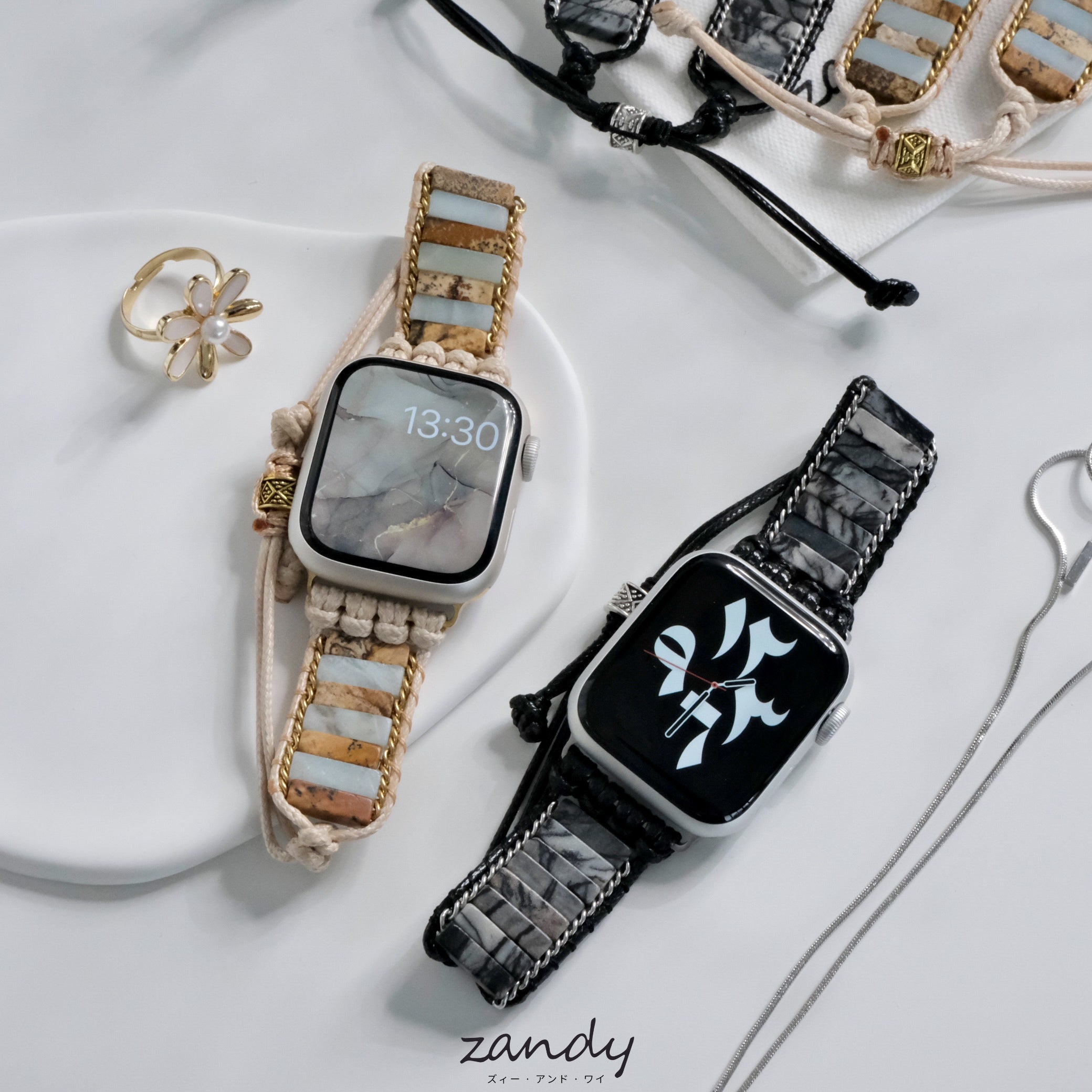 【ストーンブレスレットバンド】アップルウォッチバンド 天然石ブレスレット ハンドメイドベルト  Apple Watch メイン画像