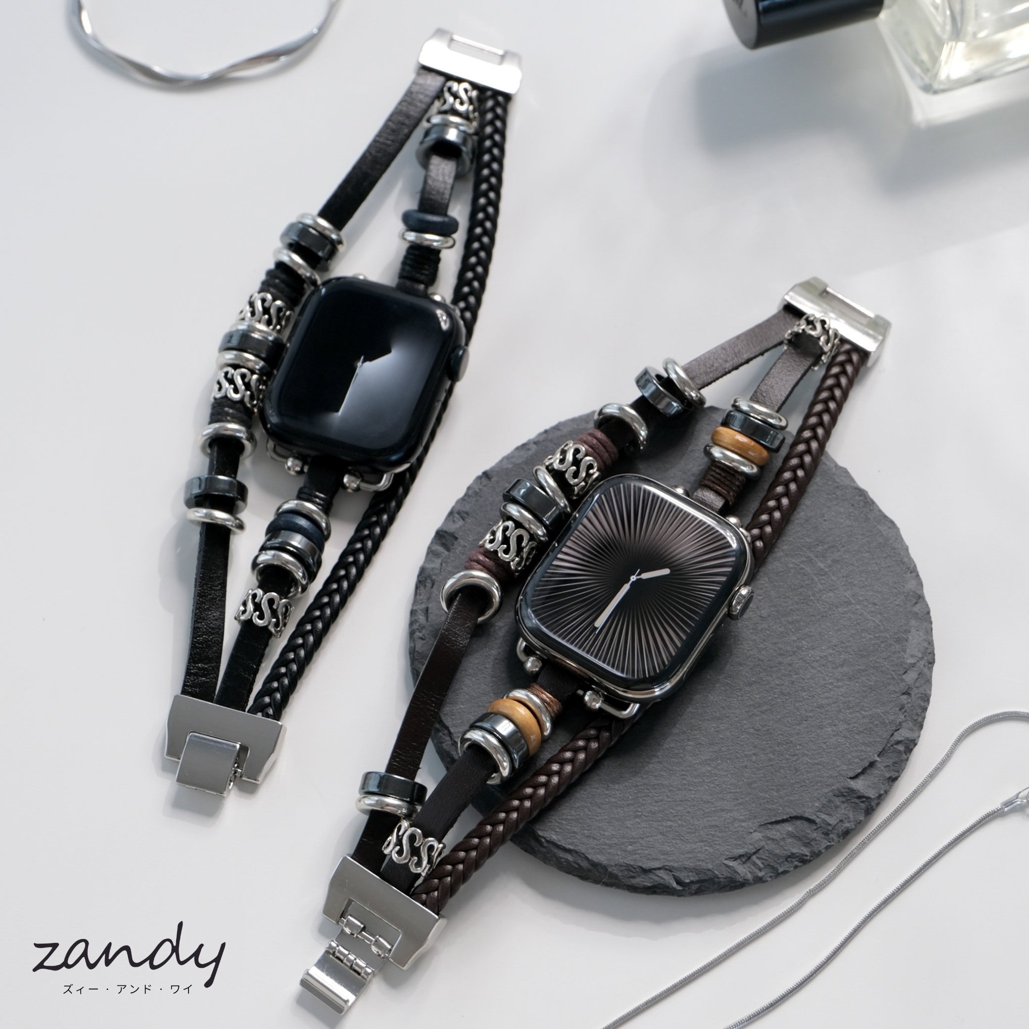 【リーフレザーブレスバンド】B067 アップルウォッチバンド 革ブレスレットベルト ハンドメイド  Apple Watch メイン画像