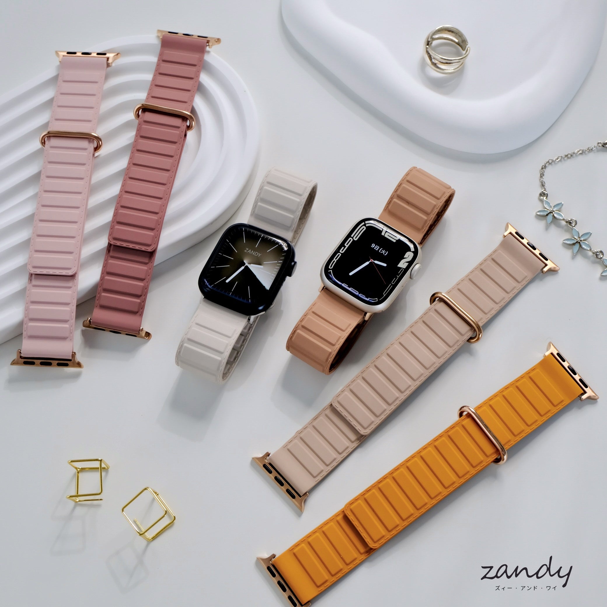 【メタリックシリコンループ①】アップルウォッチバンド マグネットシリコンベルト Apple Watch メイン画像