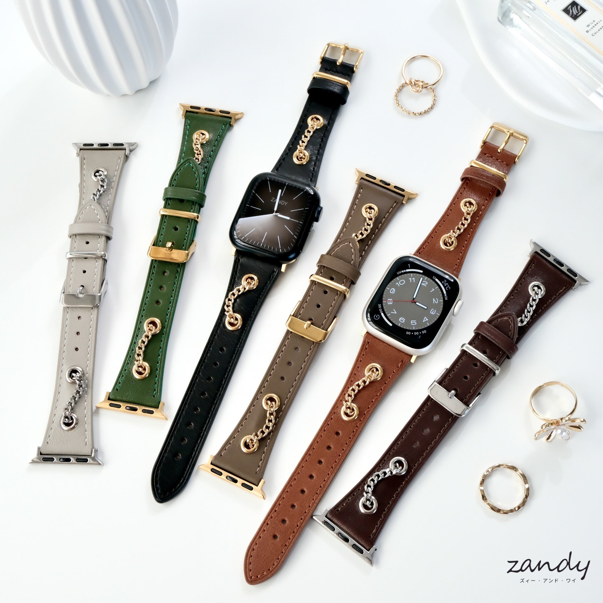 【チェーンカザリレザーバンド】アップルウォッチバンド  レザーベルト Apple Watch