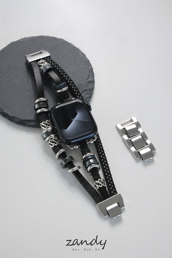 【リーフレザーブレスバンド】B067 アップルウォッチバンド 革ブレスレットベルト ハンドメイド  Apple Watch