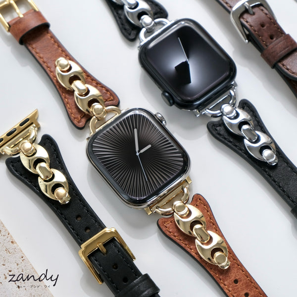 【チェーンツキレザーバンド】B069 アップルウォッチバンド  レザーベルト Apple Watch