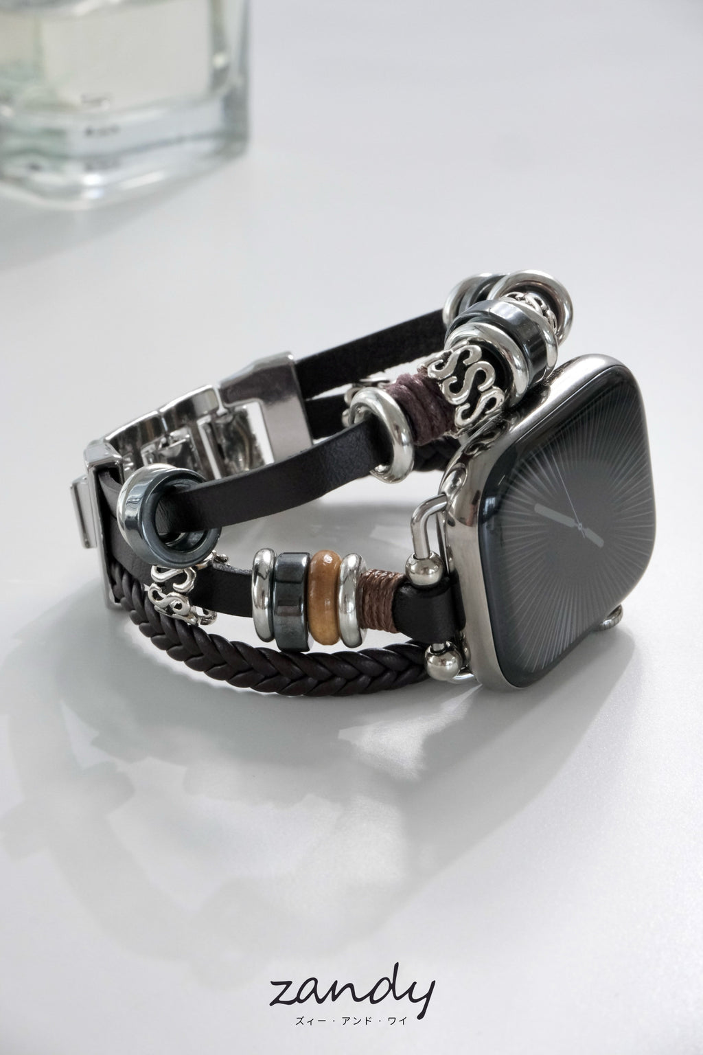 【リーフレザーブレスバンド】B067 アップルウォッチバンド 革ブレスレットベルト ハンドメイド  Apple Watch