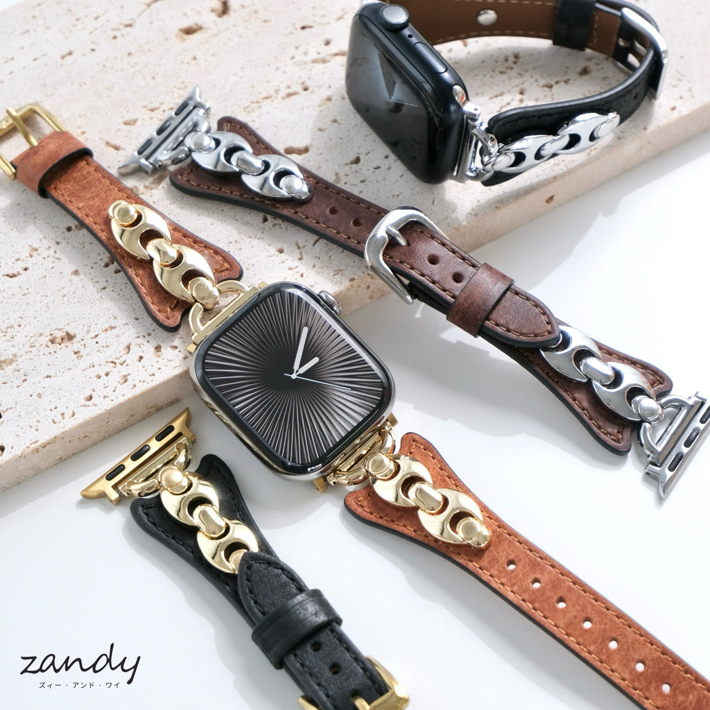 【チェーンツキレザーバンド】B069 アップルウォッチバンド  レザーベルト Apple Watch