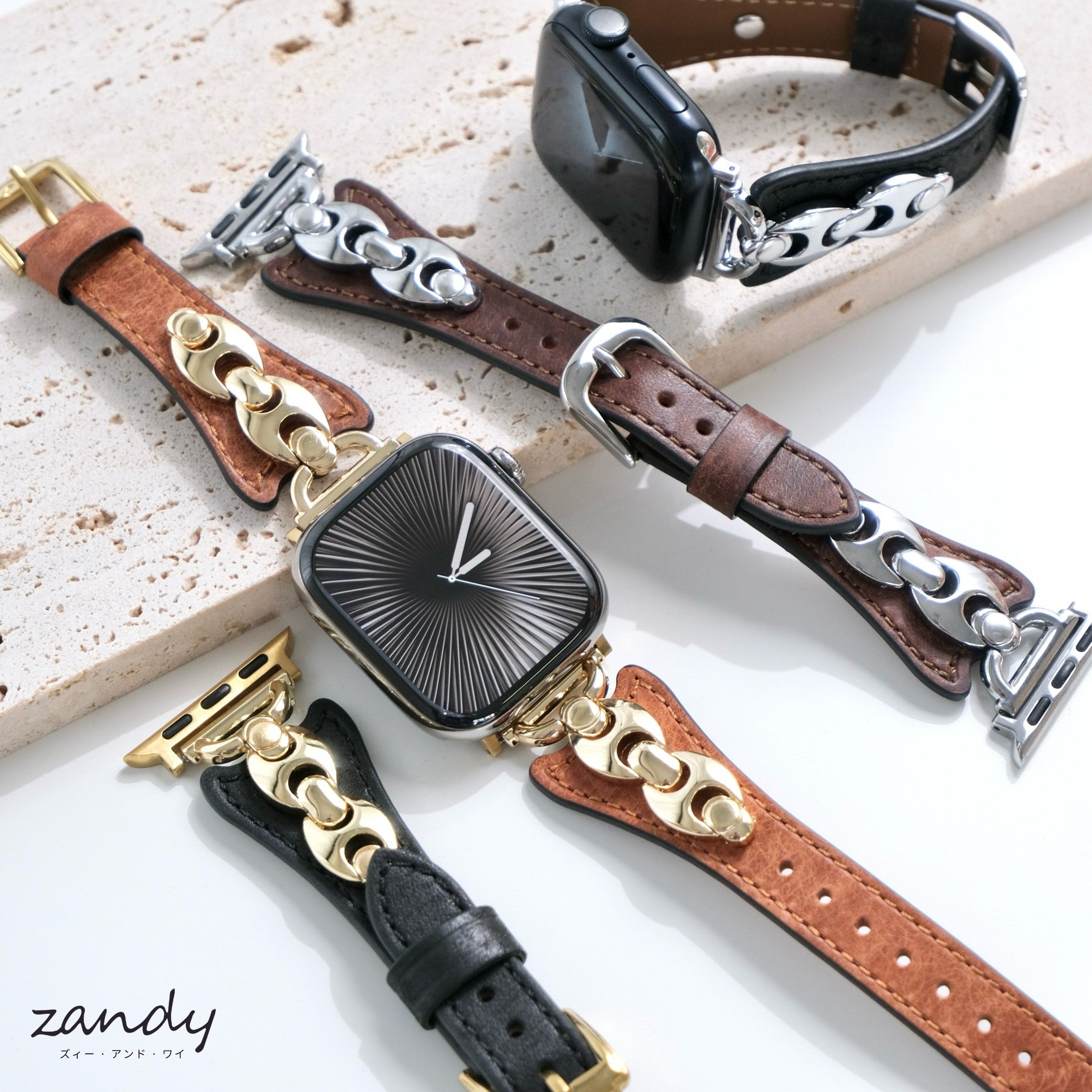 【チェーンツキレザーバンド】B069 アップルウォッチバンド  レザーベルト Apple Watch