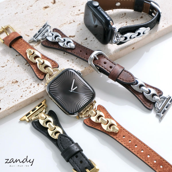 【チェーンツキレザーバンド】B069 アップルウォッチバンド  レザーベルト Apple Watch