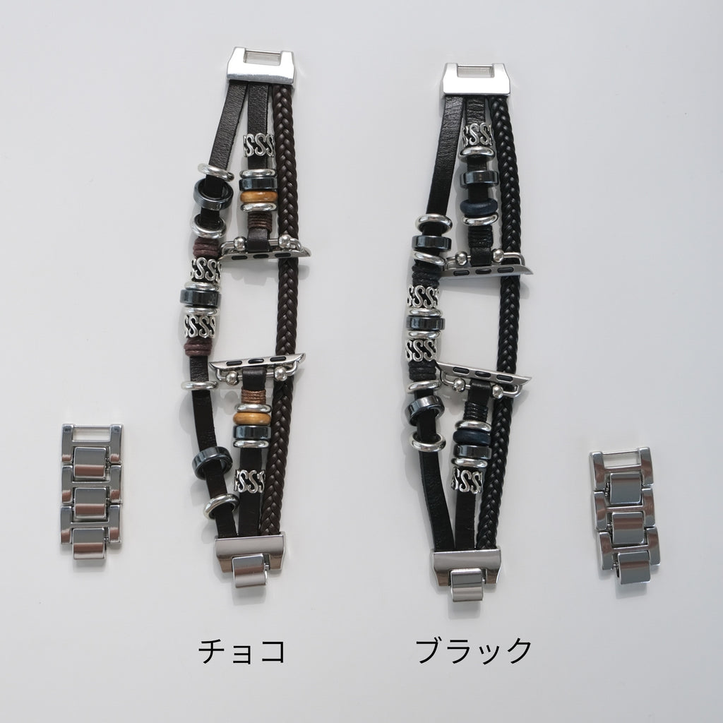 【リーフレザーブレスバンド】B067 アップルウォッチバンド 革ブレスレットベルト ハンドメイド  Apple Watch