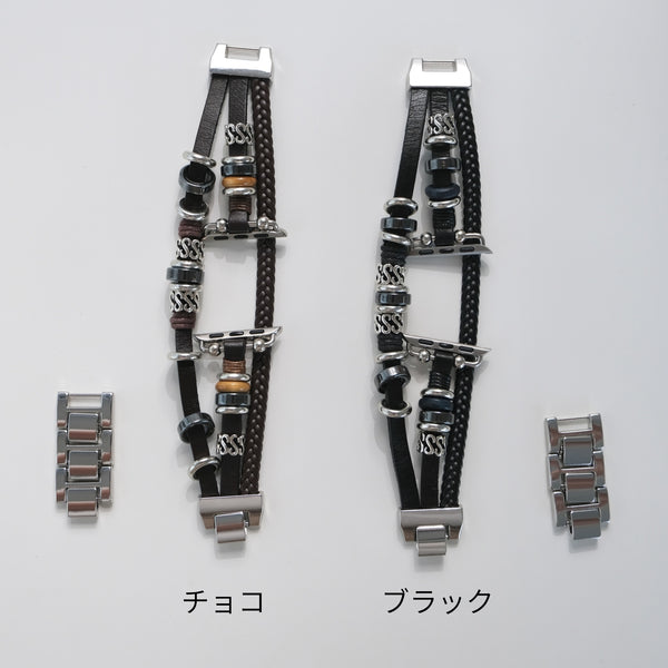 【リーフレザーブレスバンド】B067 アップルウォッチバンド 革ブレスレットベルト ハンドメイド  Apple Watch