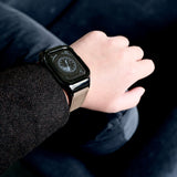【ブラックステンレス&レザー一体式バンド】ステンレスケース+レザーベルト一体式  Apple Watch