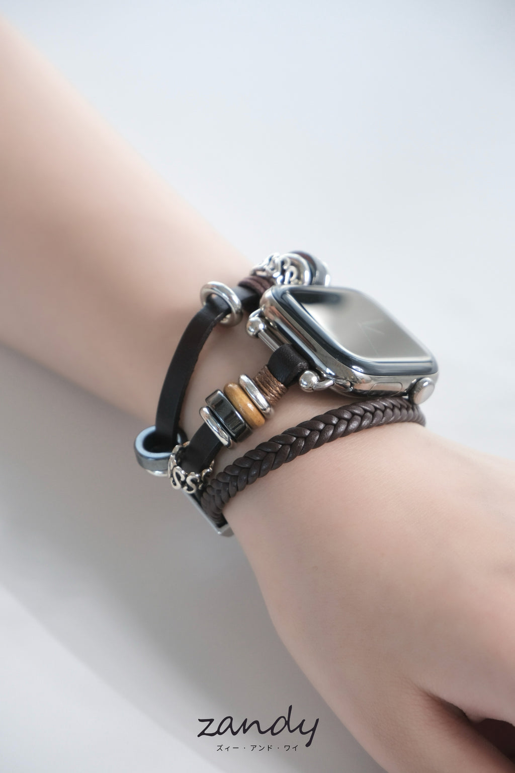 【リーフレザーブレスバンド】B067 アップルウォッチバンド 革ブレスレットベルト ハンドメイド  Apple Watch