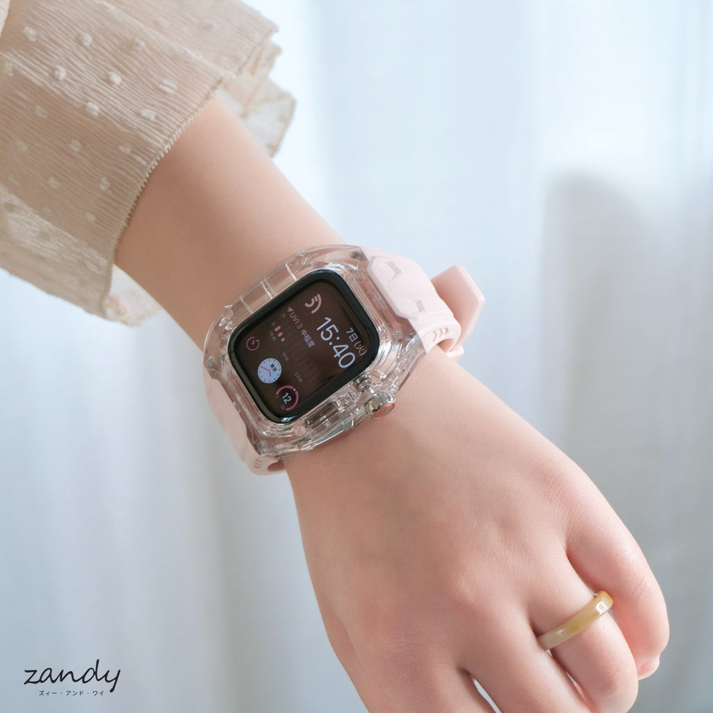 新色登場！【クリア×TPU一体式バンド】A004 クリアケース+TPUベルト クリア一体式ベルト Apple Watch