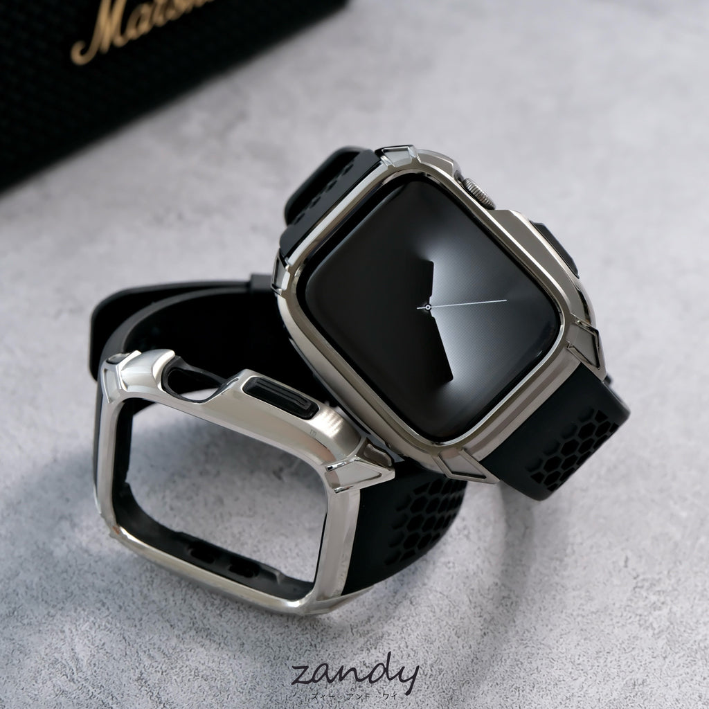【ステンレスフレーム&TPU一体式バンド】ステンレスケース+TPUベルト 一体式ベルト Apple Watch