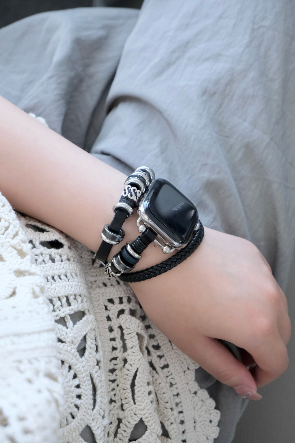 【リーフレザーブレスバンド】B067 アップルウォッチバンド 革ブレスレットベルト ハンドメイド  Apple Watch
