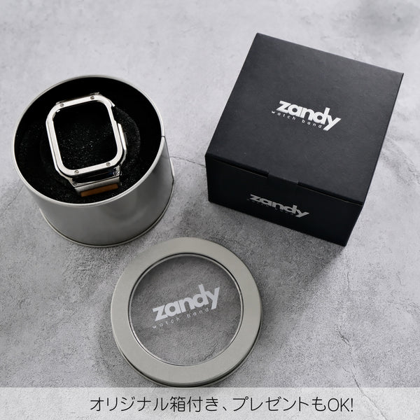 【ブラックステンレス&レザー一体式バンド】ステンレスケース+レザーベルト一体式  Apple Watch