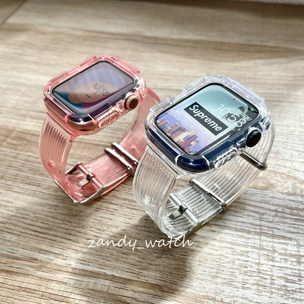 【クリア一体式バンド】アップルウォッチバンド カバー クリアベルト 一体式 Apple Watch