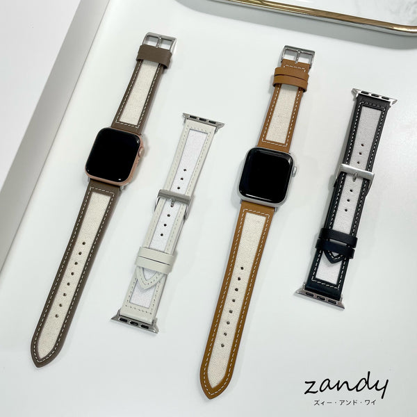 【レザー&キャンバスベルト】アップルウォッチバンド 本革 キャンバス レザー ベルト   Apple Watch