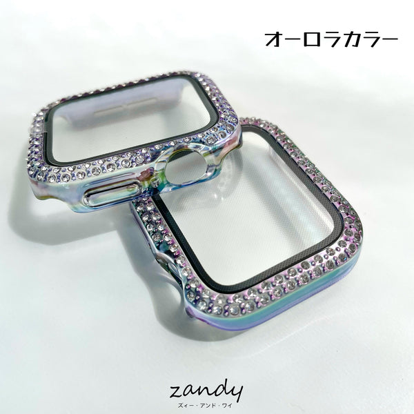 [Aurora color ☆ Cover with stone] Apple Watch cover Full protection case Aurora limited color with stone
