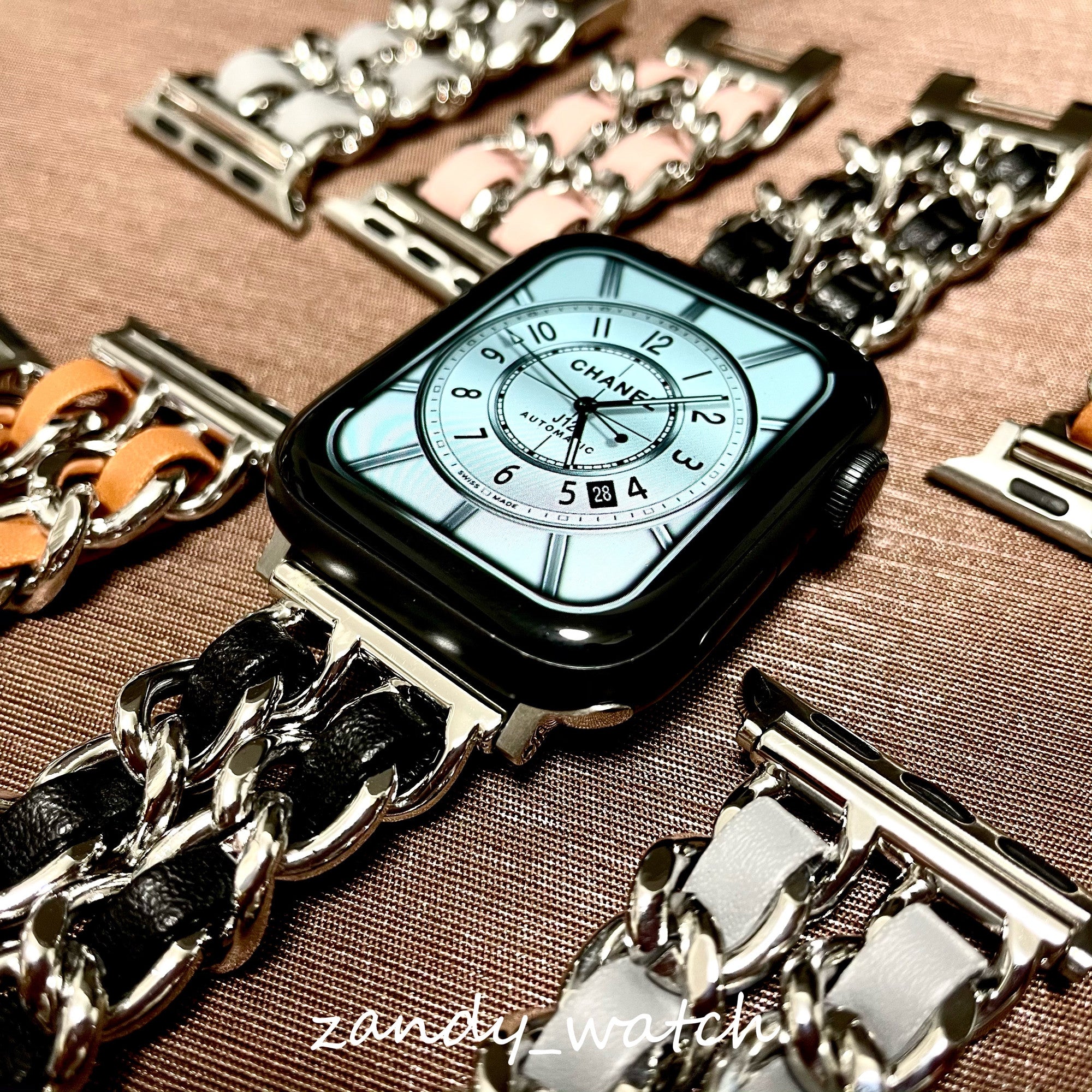 【シルバーチェーン×本革】アップルウォッチバンド　チェーン×レザーベルト Apple Watch サブ画像