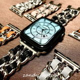 【シルバーチェーン×本革】アップルウォッチバンド　チェーン×レザーベルト Apple Watch
