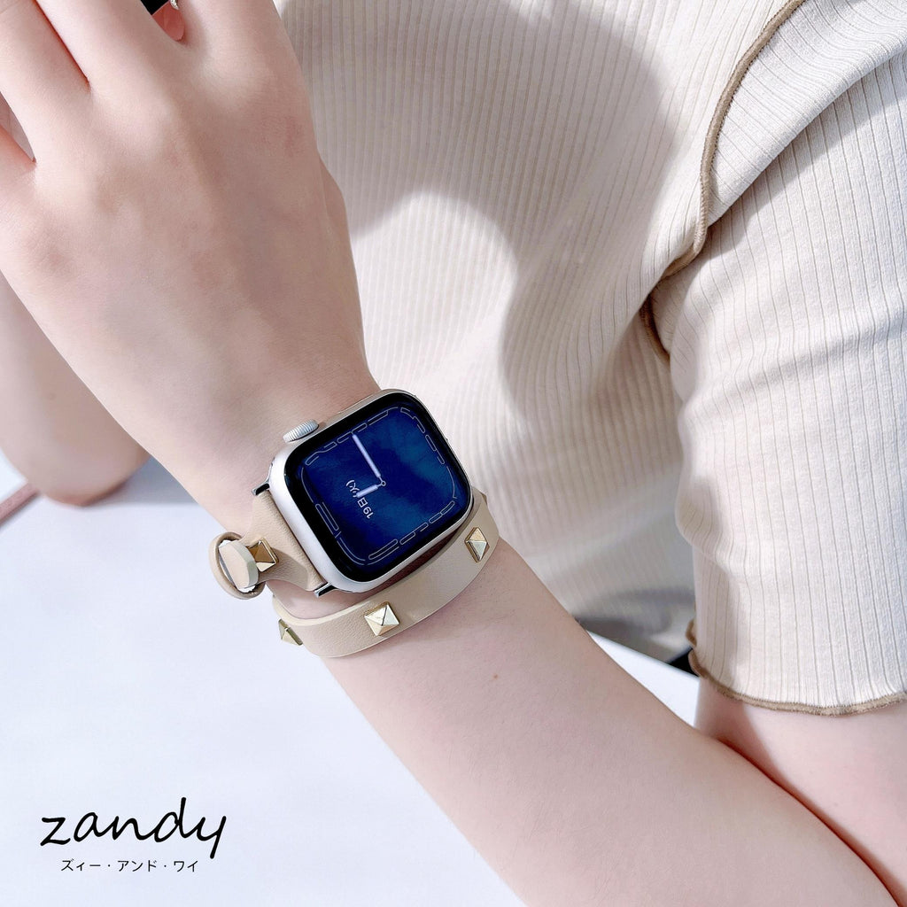 【スタッズ二重巻バンド】アップルウォッチバンド レザーベルト 二重巻  Apple Watch
