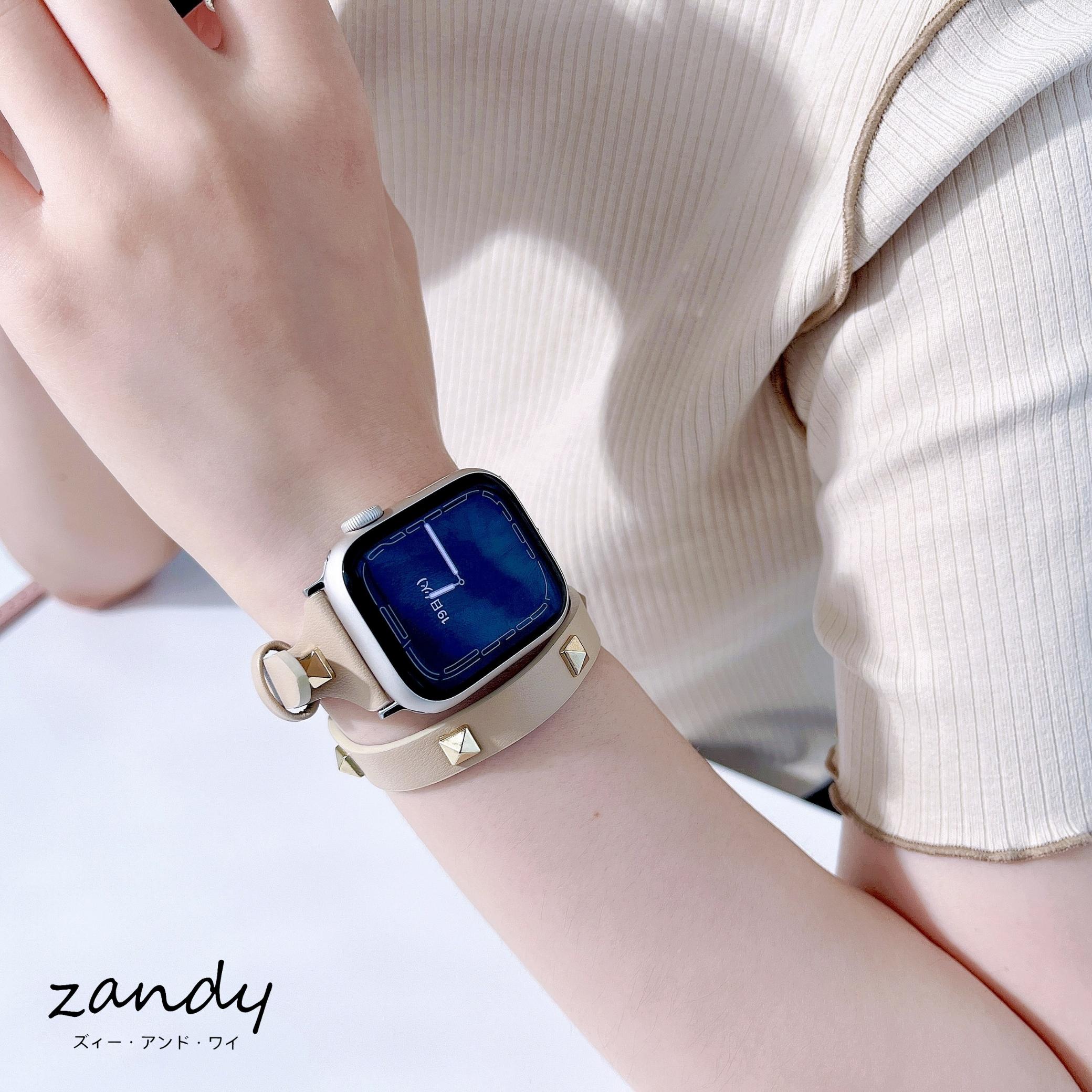 【スタッズ二重巻バンド】アップルウォッチバンド レザーベルト 二重巻  Apple Watch