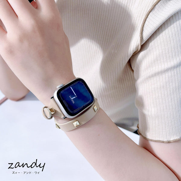 【スタッズ二重巻バンド】アップルウォッチバンド レザーベルト 二重巻  Apple Watch