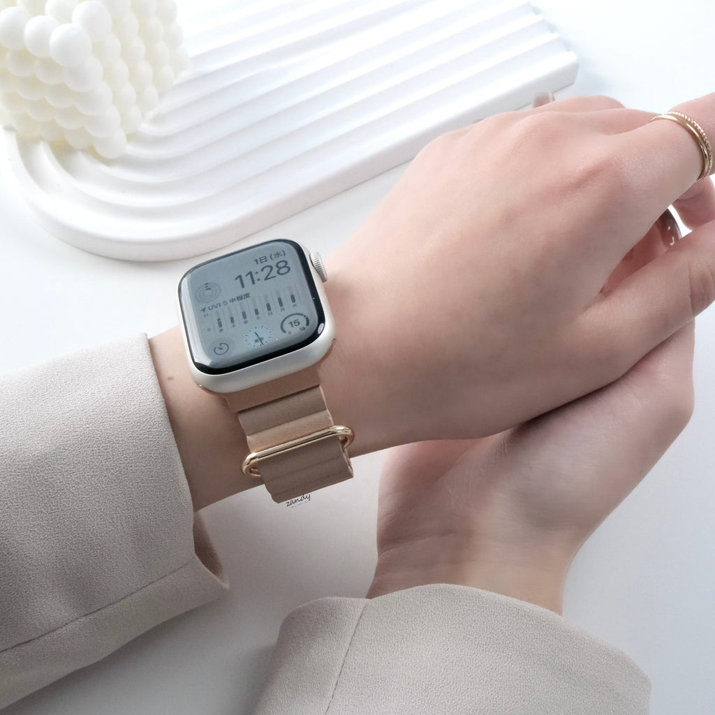 くすみカラー追加！【メタリックレザーループ】アップルウォッチバンド レザーループ 皮革ベルト Apple Watch