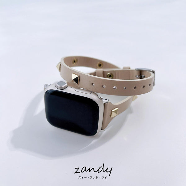 【スタッズ二重巻バンド】アップルウォッチバンド レザーベルト 二重巻  Apple Watch