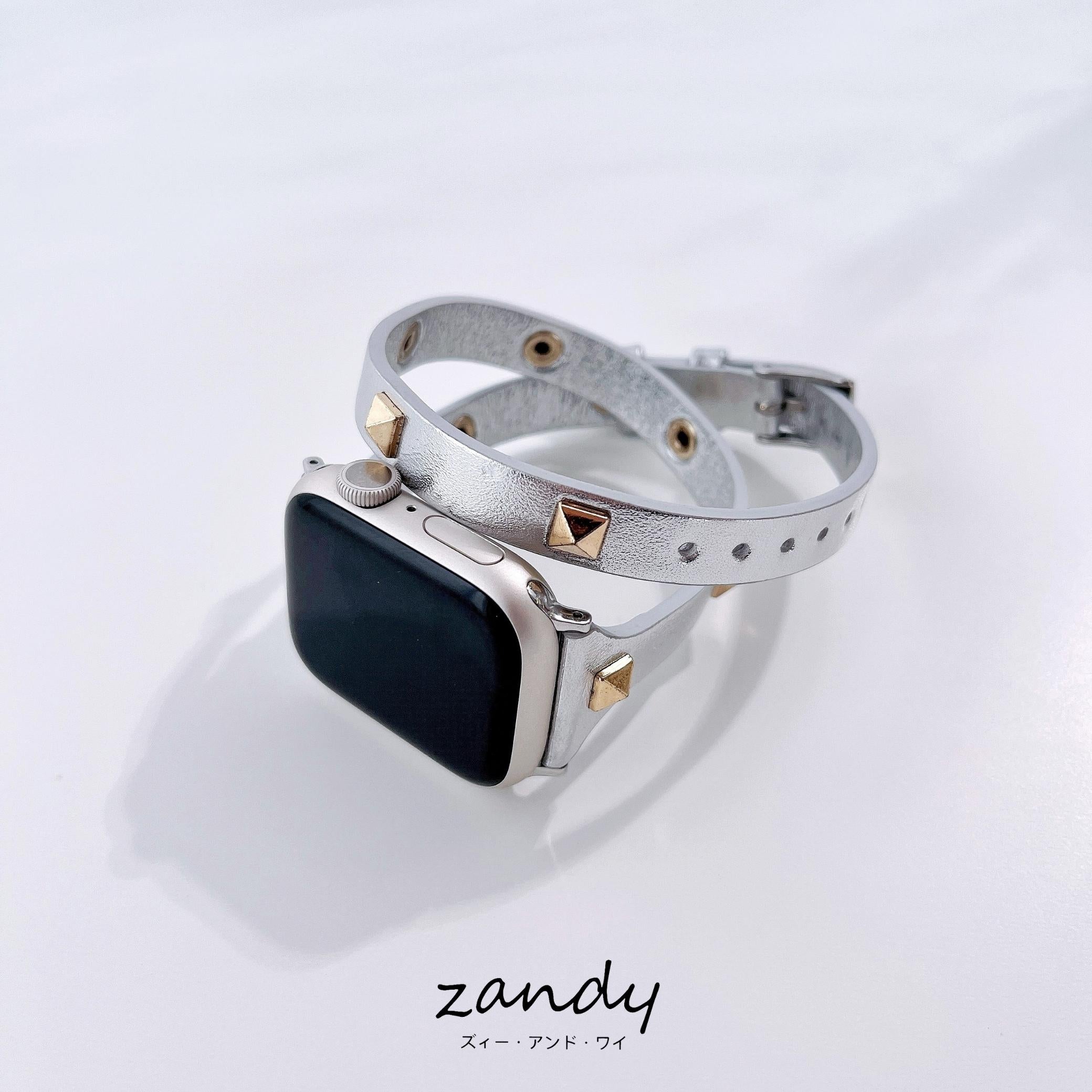 【スタッズ二重巻バンド】アップルウォッチバンド レザーベルト 二重巻  Apple Watch