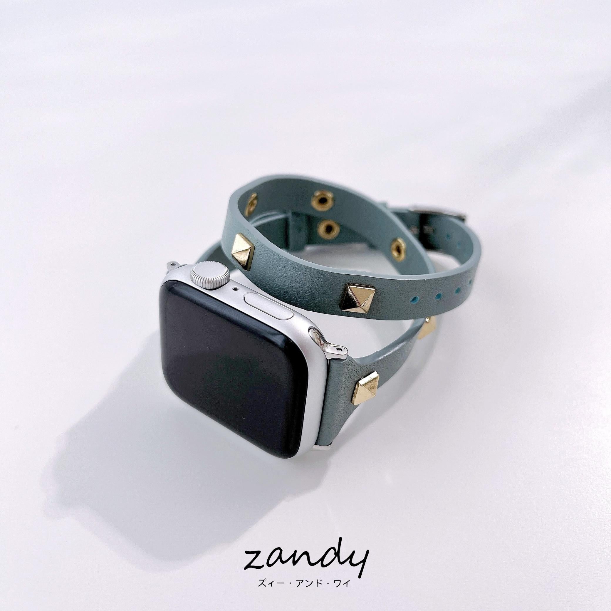 【スタッズ二重巻バンド】アップルウォッチバンド レザーベルト 二重巻  Apple Watch