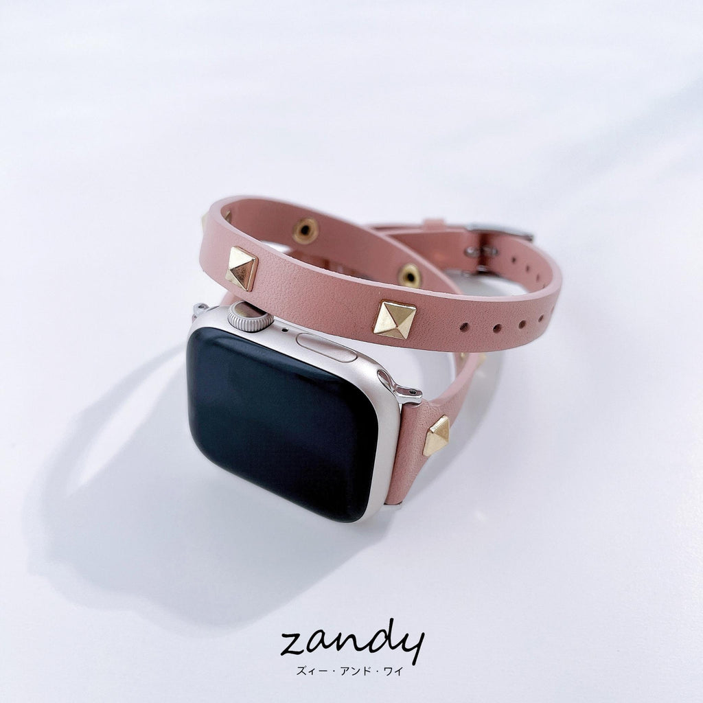 【スタッズ二重巻バンド】アップルウォッチバンド レザーベルト 二重巻  Apple Watch