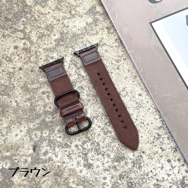 【キャンバス&レザーバンド】アップルウォッチバンド 本革 キャンバス ナイロン ベルト  Apple Watch