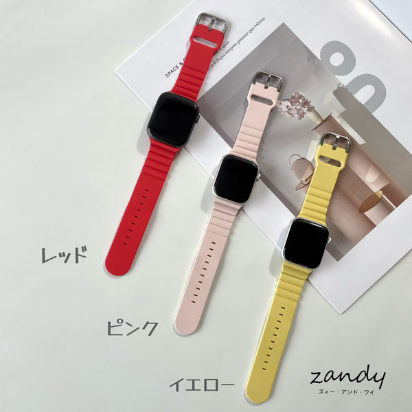 【日のスポーツ】アップルウォッチバンド ラバーベルト スポーツバンド シルバーバックル Apple Watch