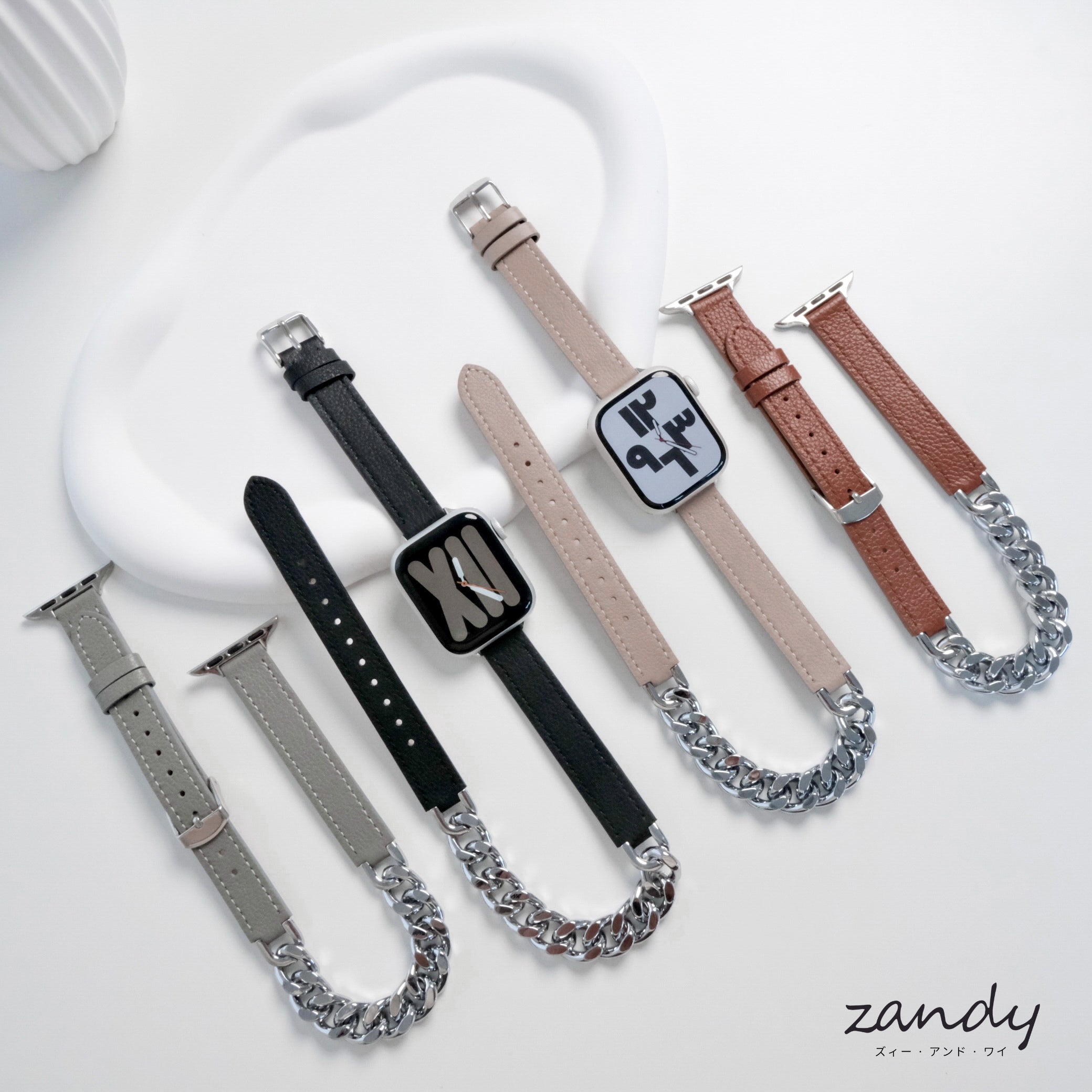 【チェーン&レザー二重巻バンド】アップルウォッチバンド 二重巻デザインベルト  Apple Watch メイン画像