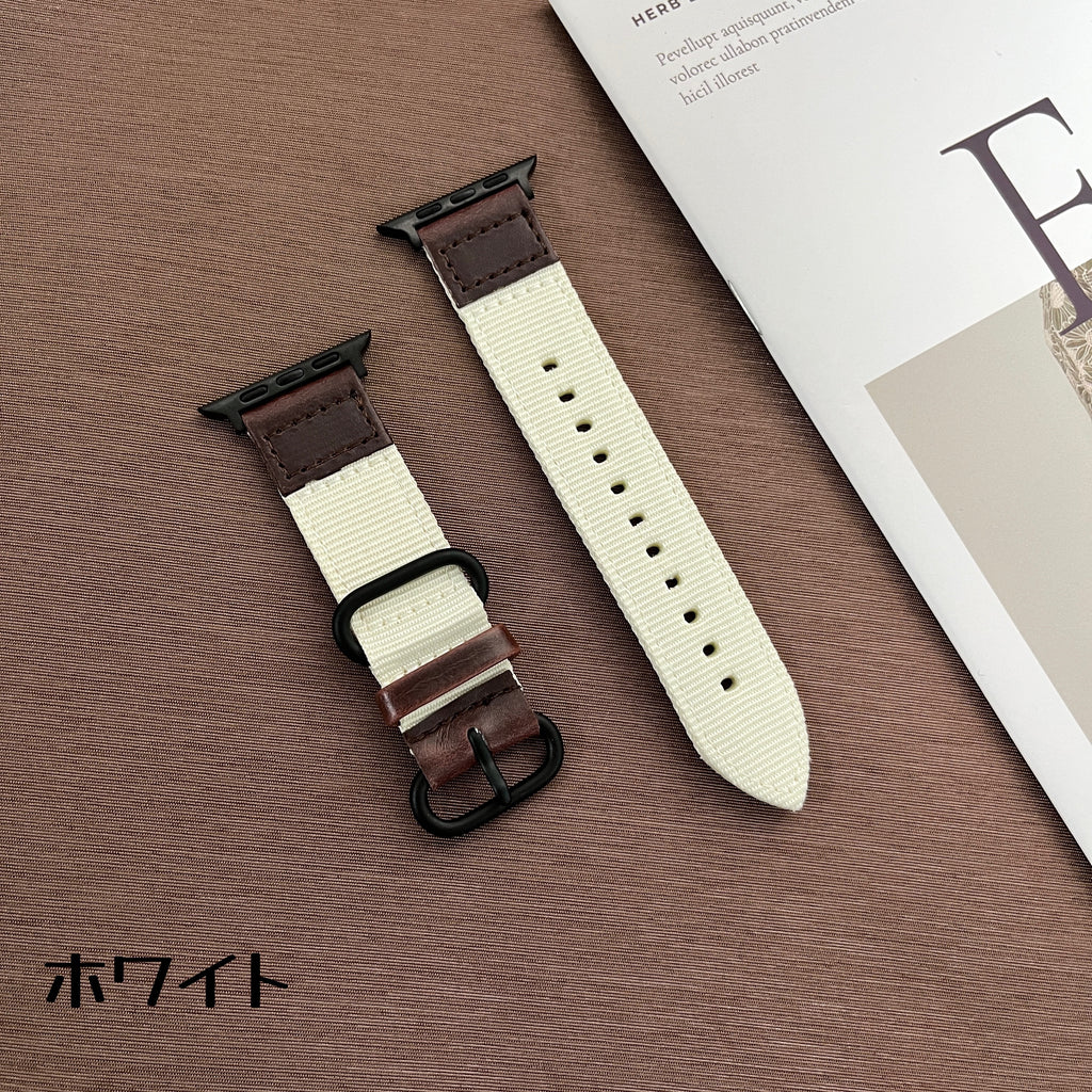 【キャンバス&レザーバンド】アップルウォッチバンド 本革 キャンバス ナイロン ベルト  Apple Watch