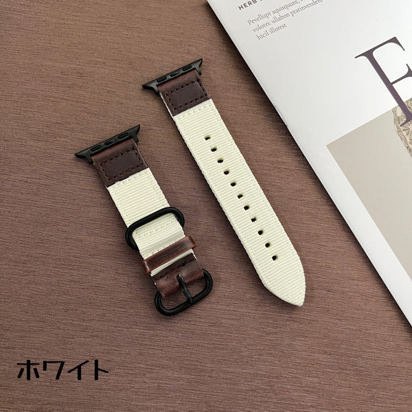 【キャンバス&レザーバンド】アップルウォッチバンド 本革 キャンバス ナイロン ベルト  Apple Watch