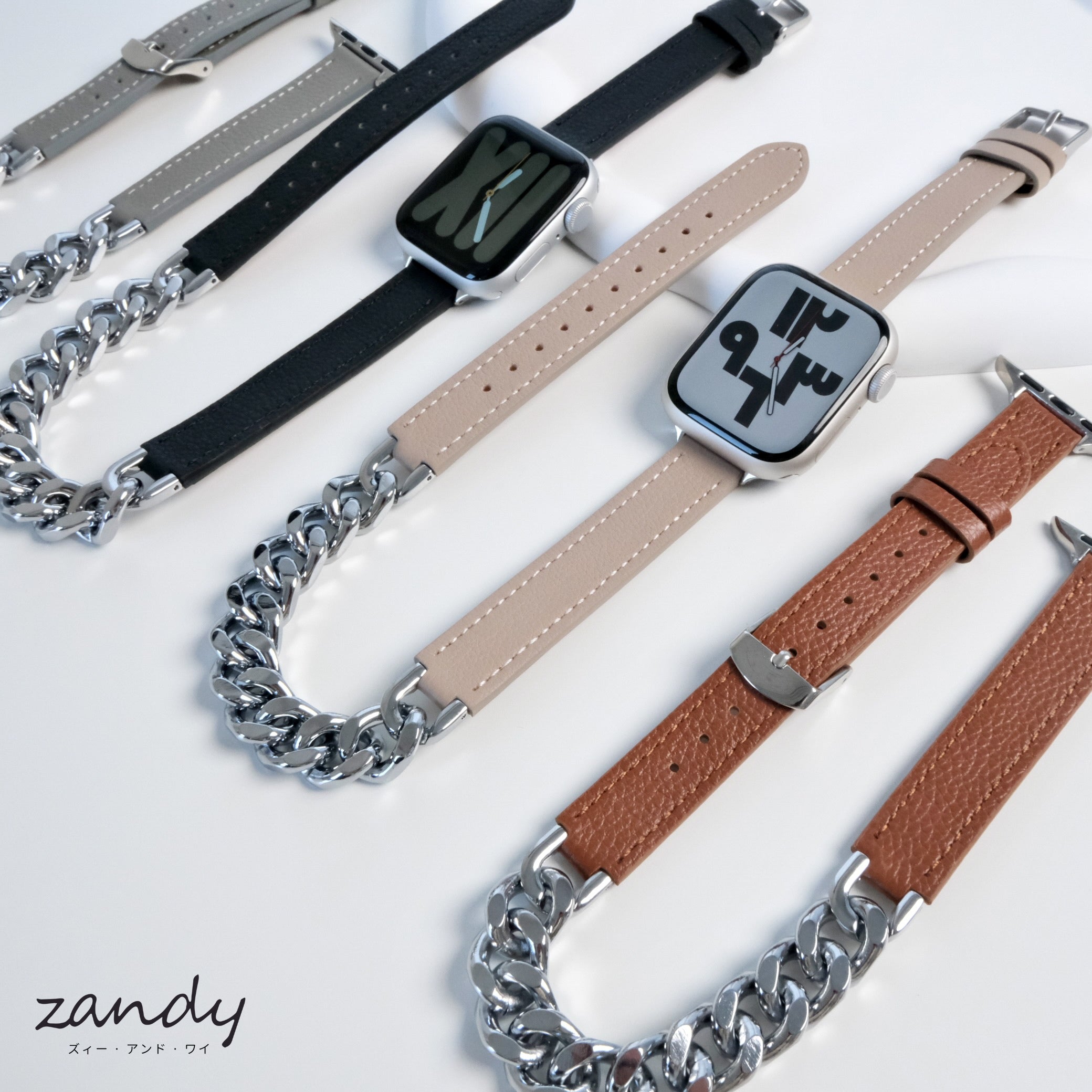 【チェーン&レザー二重巻バンド】アップルウォッチバンド 二重巻デザインベルト  Apple Watch サブ画像