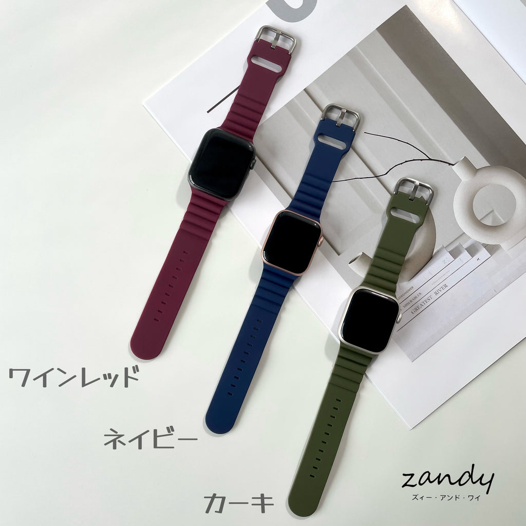 【日のスポーツ】アップルウォッチバンド ラバーベルト スポーツバンド シルバーバックル Apple Watch
