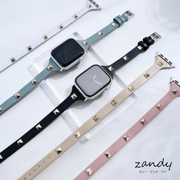 【スタッズ二重巻バンド】アップルウォッチバンド レザーベルト 二重巻  Apple Watch