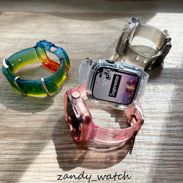 【クリア一体式バンド】アップルウォッチバンド カバー クリアベルト 一体式 Apple Watch